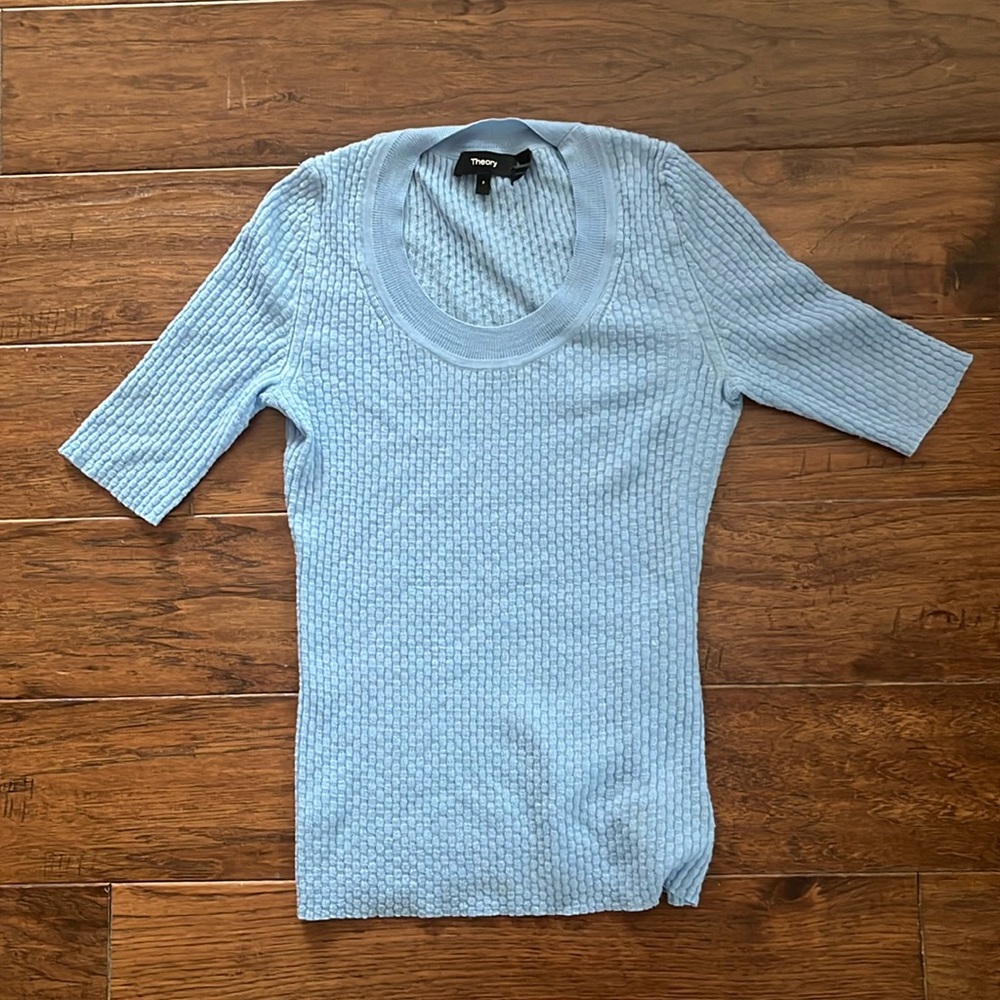 Theory Blue Stretch Short-sleeve Sweater